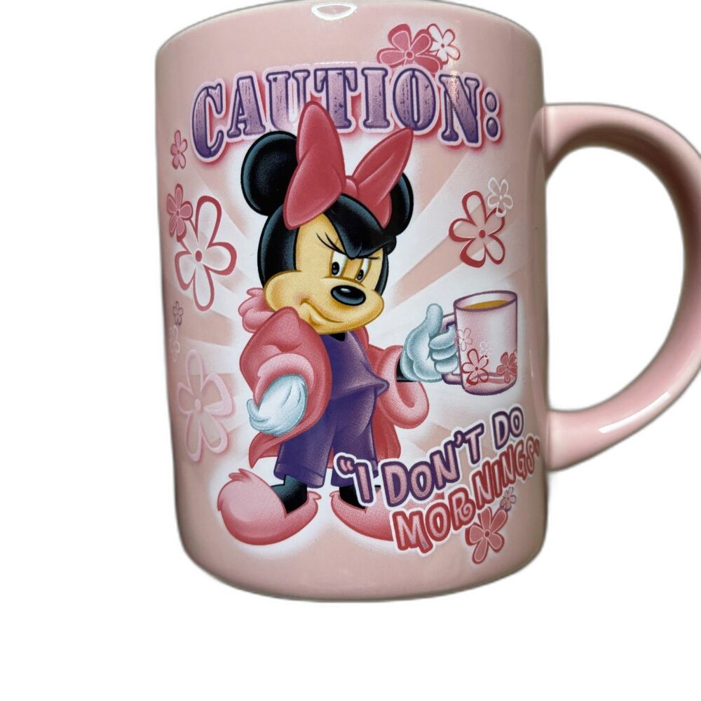 Jerry Lee NWT 'Caution: I Don't Do Mornings' Minnie Mouse Coffee Mug Disney Pink